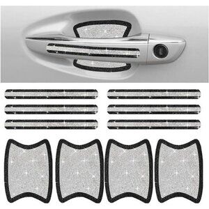 Car Door Handle Protector Bling Sticker Anti-Scratch, Universal Black and White